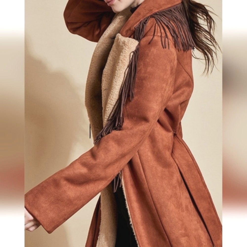NWT ANTHRO | Hutch Daisy Suede Fringed Coat - Picture 8 of 17